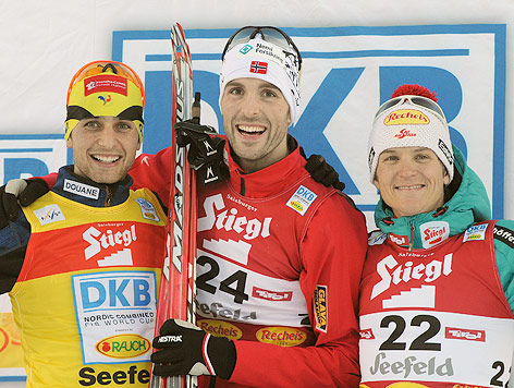© APA/Barbara Gindl Jason Lamy Chappuis, Magnus Moan und David Kreiner am Podium