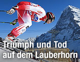 Michael Walchhofer beim Start am Lauberhorn mit Blick auf den Aiger
