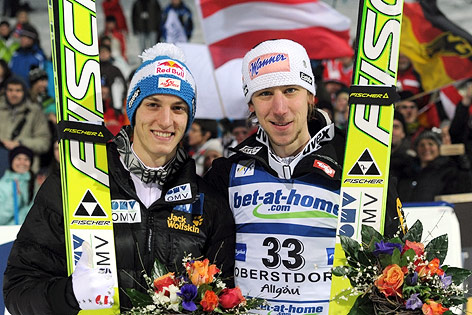 Jubel von Skispringern Gregor Schlierenzauer und Martin Koch