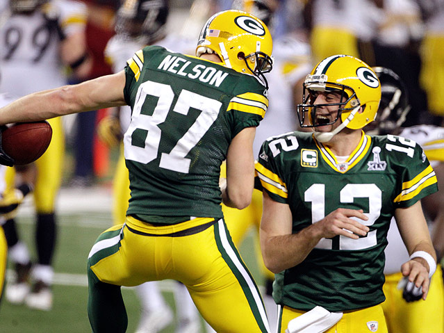 © AP/Marcio Jose Sanchez Jubel von Jordy Nelson und Aaron Rodgers (Green Bay Packers)