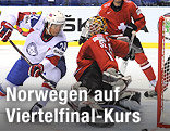 Andreas Martinsen (Norwegen) und Goalie Tobias Stephan (Schweiz)