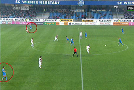 Spielfeld und markierte Wr.-Neustadt-Spieler
