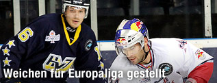 Kris Beech (HV71) und Pierre-Luc Sleigher (EC Red Bull Salzburg)