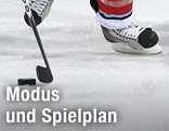 Eishockeyspieler mit Schl&auml;ger und Puk