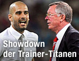 Josep Guardiola (Trainer von Barcelona) und Alex Ferguson (Trainer von Manchester United)