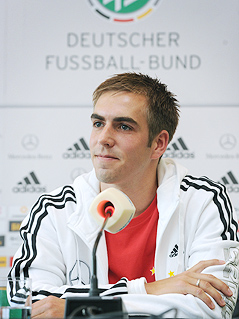 DFB-Kapitän Philipp Lahm bei der Pressekonferenz