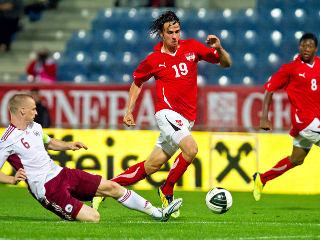 Spielszene Österreich gegen Lettland