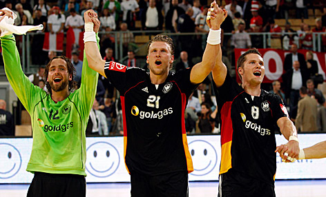 © GEPA/Andreas Pranter Jubel von Silvio Heinevetter, Lars Kaufmann und Sebastian Preiss (Deutschland)