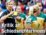 Schiedsrichterin Gyoengyi Gaal und australische Spielerinnen