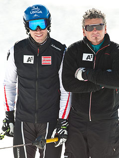 © APA/EXPA/Johann Groder Benjamin Raich mit Trainer Mathias Berthold