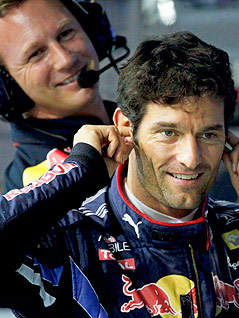 Mark Webber (Australien) und Red-Bull-Teamchef Christian Horner