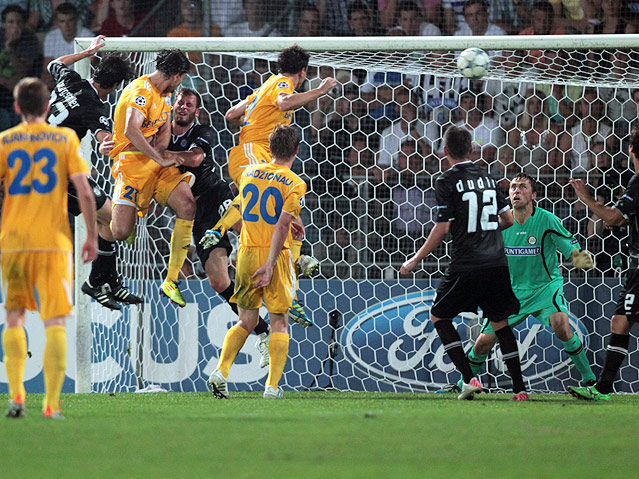 Edgar Olekhnovich, Marko Simic (Borisow), Christian Gratzei und Milan Dudic (Sturm)