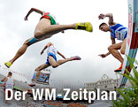 Männer springen bei Lauf über Hindernisse