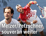 Jürgen Melzer kontert mit der rückhand den ball, Philipp Petzschner im Vordergrund