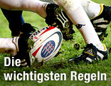 Mehrere Beine um einen Rugbyball