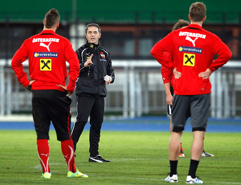 Marko Arnautovic, Teamchef Marcel Koller und Marc Janko während eines Trainings