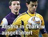 Cleiton Xavier (Metalist Charkiw) mit Ball vor Alexander Gorgon (Austria Wien)