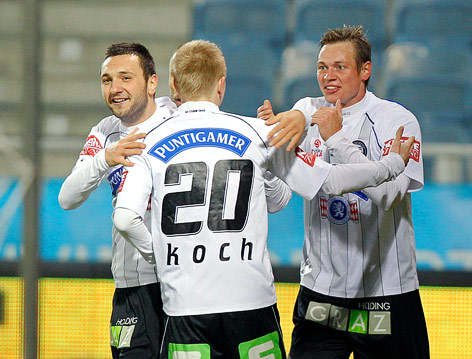 © GEPA/David Rodriguez Anchuelo Jubel von Darko Bodul, Matthias Koch und Roman Kienast (Sturm)