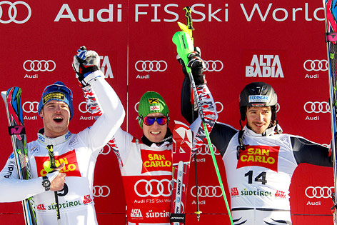 © GEPA/Thomas Bachun Jubel von Giuliano Razzoli (ITA), Marcel Hirscher (AUT) und Felix Neureuther (GER)