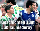 Andreas Ogris, Manfred Schmid (Austria), Peter Stoeger, Dietmar Kuehbauer (Rapid), Rashid Rachimov (Austria), Andreas Heraf (Rapid) bei einer Verbalauseinandersetzung im Jahr 1996