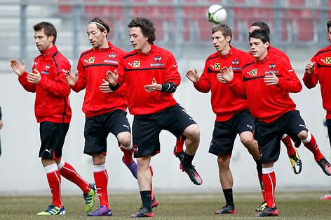 Andreas Ivanschitz, Manuel Ortlechner, Julian Baumgartlinger, Florian Klein und Zlatko Junuzovic beim ÖFB-Training
