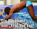 Schwimmer Eric Moussambani beim Start des 100-m-Vorlaufs bei den Spielen in Sydney 2000