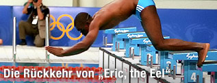 Schwimmer Eric Moussambani beim Start des 100-m-Vorlaufs bei den Spielen in Sydney 2000