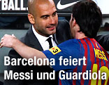 Barcelona-Trainer Pep Guardiola umarmt seinen Spieler Lionel Messi