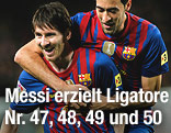 Lionel Messi (Barcelona) jubelt mit Sergio Busquets