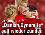 Jubel der Dänen Makinok Christoffersen, Tobias Mikkelsen und Mads Albaek