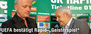 Rapid-Klubserviceleiter Andy Marek und Rapid-Pr&auml;sident Rudolf Edlinger