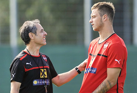 ÖFB-Coach Marcel Koller mit Schützling Marko Arnautovic