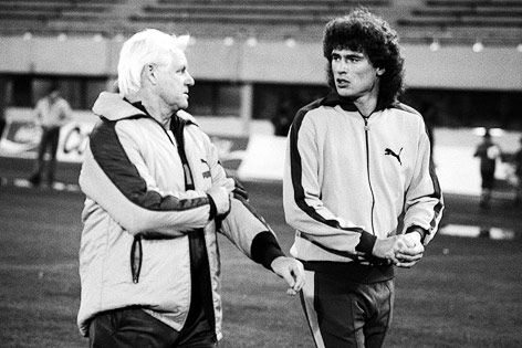 © APA/Robert Jäger Branko Elsner und Toni Polster während eines Trainings der österreichischen Nationalmannschaft in Wien am 27.10.1986