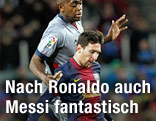 Raoul Loe (Osasuna) versucht Lionel Messi (Barca) zu stoppen