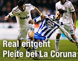 Deportivo La Corunas Pizzi Fernandes und Real Madrids Angel Di Maria kämpfen um den Ball