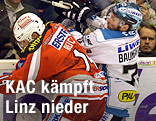 Zweikampf von Johannes Reichel (KAC) und Gregor Baumgartner (Linz)