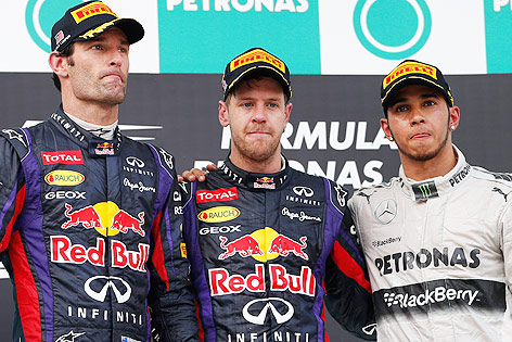 Mark Webber, Sebastian Vettel (beide Red Bull Racing) und Lewis Hamilton (Mercedes)