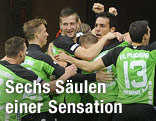 Jubelnde Pasching-Spieler