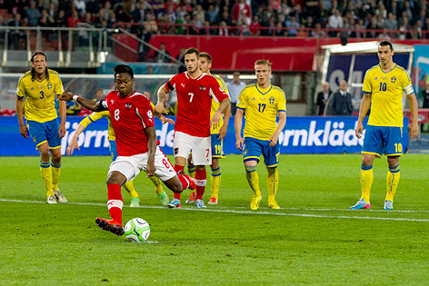 © ORF.at/Peter Pfeiffer David Alaba schießt ein Elfmetertor gegen Schweden