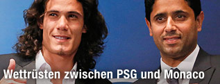 Edinson Cavani (PSG) und der PSG-Pr&auml;sident Nasser Al-Khelaifi