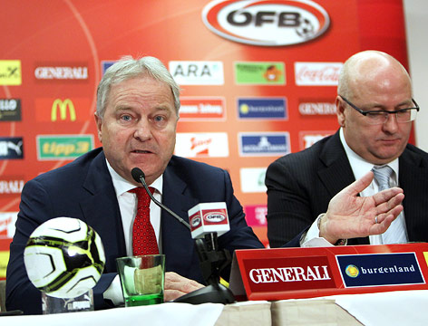 © GEPA/Christian Ort ÖFB-Präsident Leo Windtner und Bundesliga-Präsident Hans Rinner