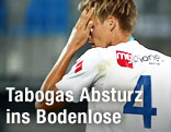 Ex-Gr&ouml;dig-Spieler Dominique Taboga mit hand vor dem Gesicht