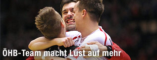 Jubel von Thomas Bauer, Nikola Marinovic und Markus Kolar (ALLE AUT)