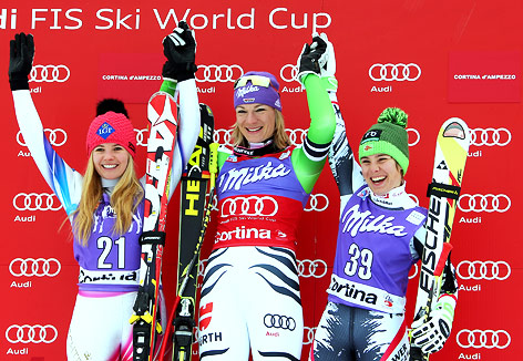 Tina Weirather (LIE), Maria Hoefl-Riesch (GER) und Nicole Schmidhofer (AUT)