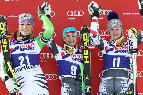 Elisabeth Görgl, Maria Höfl-Riesch und Nicole Hosp