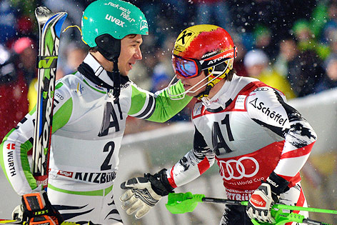 © APA/Hans Klaus Techt Marcel Hirscher gratuliert Felix Neureuther