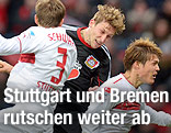 Daniel Schwaab (Stuttgart) und Gotoku Sakai (Leverkusen)