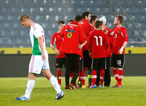 Jubel der U21-Mannschaft nach ihrem 4:2-Sieg gegen Ungarn