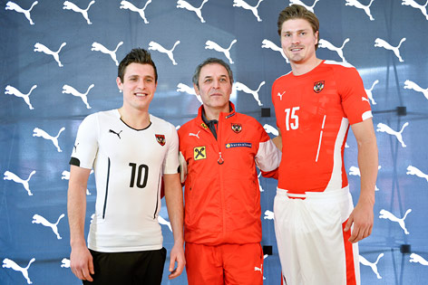Teamchef Marcel Koller und die Teamspieler Sebastian Prödl und Zlatko Junuzovic