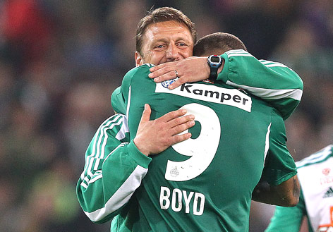 Jubel von Trainer Zoran Barisic und Terrence Boyd (Rapid)